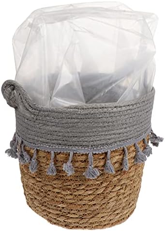 HEMOTON Woven Plant Pot Seagrass Plant Baskets Natural Woven Planter Basket with Waterproof Plastic Liner Flowers Pot Container for Indoor Outdoor Decor