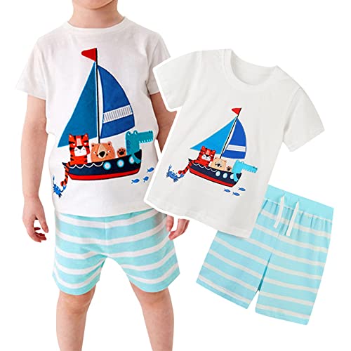 Roupas de menino verão novo conjunto de camisetas para meninos de algodão tricotado animal barco des