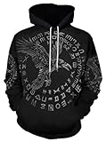 joo meryer Sudadera con capucha de manga larga con estampado 3D de tótem vikingo para hombre, Raven Runes, Large
