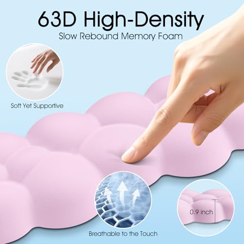 Retuhapy Cloud Wrist Rest Keyboard Cushion, 4-in-1 Ergonomic Cloud Keyboard Wrist Rest and Mouse Pad Set with Memory Foam Arm Support for Palm, Cute Desk Accessory for PC Gaming Setup, Pink