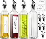 GMISUN Olive Oil Dispenser Bottle, Oil Dispenser Bottle for Kitchen, Cooking Oil and Vinegar Dispenser Set 4 Pack, Glass Oil Container Cruet-Oil Pourer Spout, Funnel and Labels, Clear for Oil, Vinegar