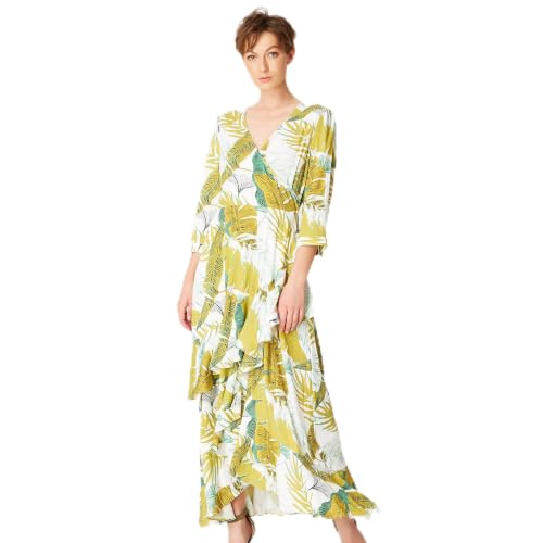 Robe midi tropicale bustier coeur-croisé chic et fluide