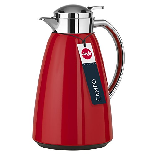 Emsa Campo Stainless Steel Thermal Carafe With Glass Liner, 34 Oz, Red #TOP6