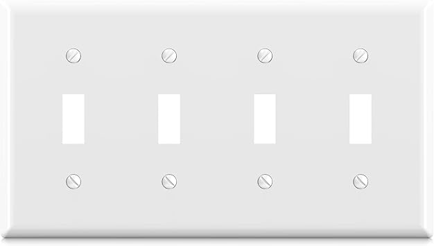 ELEGRP Toggle Light Switch Wall Plate, 4-Gang Standard Size Switch Covers, Unbreakable Polycarbonate Replacement Faceplates Covers, UL Listed, Color-matched Screws Included 1 Pack, Glossy White