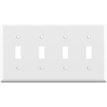 ELEGRP Toggle Light Switch Wall Plate, 4-Gang Standard Size Switch Covers, Unbreakable Polycarbonate Replacement Faceplates Covers, UL Listed, Color-matched Screws Included 1 Pack, Glossy White