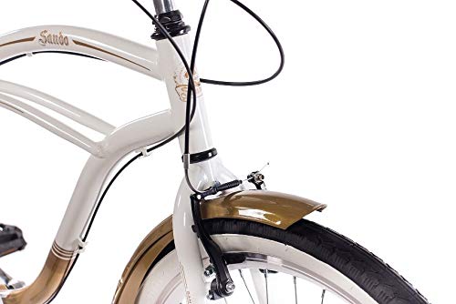 CHRISSON 26 Zoll Beachcruiser Sando Weiss Gold mit 6 Gang Shimano Tourney Kettenschaltung, Damenfahrrad, Herrenfahrrad im Retro Look, Vintage Cruiser Bike