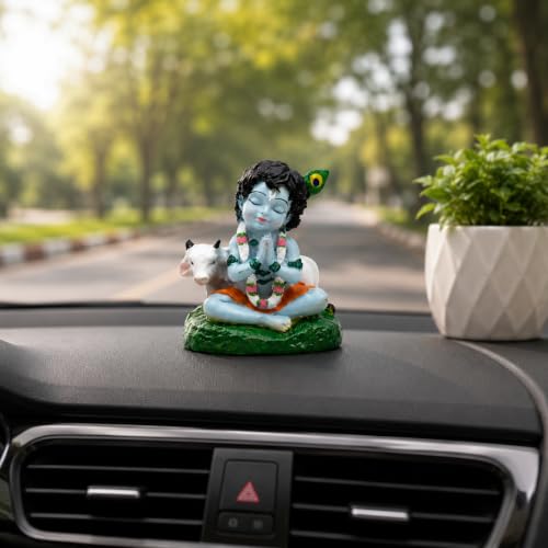 Image of Lord Krishna Idol Resin Baby Balkrishna Laddu Gopal Murti for Car Dashboard, Decorative Showpiece for Home Decor, Pooja Room, Office Desk, Living Room, Spiritual Gift & Religious Statue
