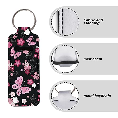 Stuoarte Car Lipstick Keychain Butterfly Flowers Lip Balm Holder Keychain For Womens, Clip-On Multifunctional Auto Keychains Portable Neoprene Car Chapstick Holder Keychain #TOP5