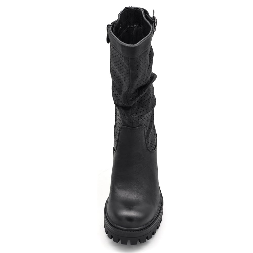 IF FASHION Stivaletti Strivali Tronchetti Aricciati Con Tacco Grosso Plateau Pelle Sintetica Da Donna G675