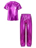 MSemis Traje Baile de Brillante Ropa de Hip Hop para Niñas con Camiseta de Manga Corta y Pantalones de Cintura Elástica Conjunto de Baile Moderno Morado 5-6 años