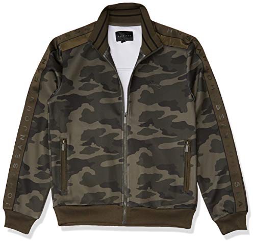 Sean John Men's Logo Taping Neoprene Track Jacket, Grape Leaf Camo, S