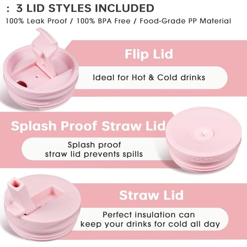 COKTIK 40 oz Tumbler with Handle and Straw, 3 Lids (Straw/Flip), Stainless Steel Vacuum Insulated Cup, 40 Ounce Travel Mug,Cupholder Friendly,Keeps Water Cold,Easy to Clean (Blush)