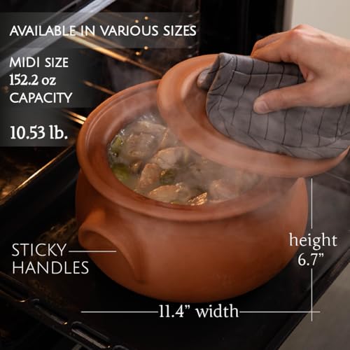 Hakan Artisan Clay Pot with Lid - Natural Unglazed Earthen Cookware for Traditional Cooking, 4.7 Quarts (4.5 L) - Perfect for Korean, Indian, and Mexican Dishes - Image 5