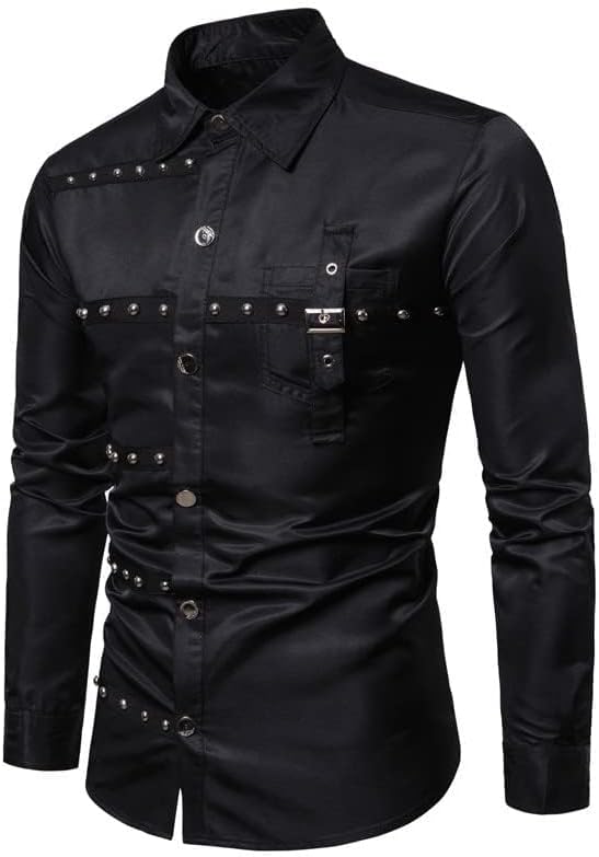 Men's Gothic Steampunk Long Sleeves Casual Button Down Shirts
