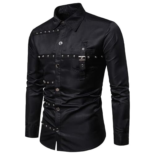 BPURB Mens Gothic Steampunk Long Sleeves Casual Button Down Shirts