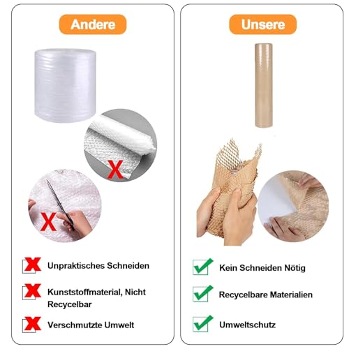Wabenpapier Verpackungsmaterial, Bienennest Verpackungspapier 30 CM x 30 M, Verpackungsrolle Kraftpapier, Wabenpapier Rolle, für Geschenkverpackungen, Versand Geschirr, Porzellan, Tassen, Braunes
