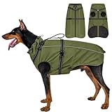 OneTigris Hundejacke, Wasserdichter Winterweste Jacken Hundemantel Mit Bediengriff, Bequeme Ausscheidung, Reißverschluss und Elastisches Design, Einfaches An-und Ausziehen, Reflektierend,M,Armeegrün
