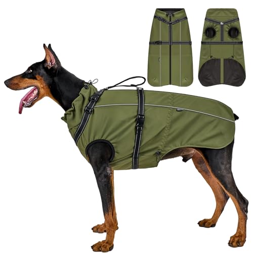 Dog Jacket Waterproof Dog Coat Cold Weather Reflective Jacket with Soft Fleece Lining Warm Coat for Pet Indoor & Outdoor Camping Hiking for Smal Medium Large Dogs (Olive, M(Neck: 51cm, Chest: 74cm))