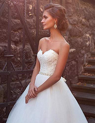 Julia Kui Women's Strapless A-Line Wedding Dress Floor Length Sleeveless Pearls Belt Bridal Gown White Us16W #TOP3