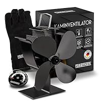 FALKENWERK Ofenventilator ohne Strom inkl. Kaminthermometer & Ofenhandschuh - Leiser Kaminventilator - Wärmebetriebener Ventilator für Kaminofen - Ofen Ventilator zur Wärmeverteilung