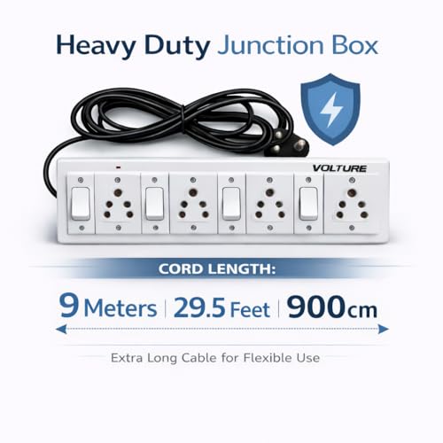 Image of VOLTURE Heavy Duty 4 Socket Extension Board with 4 Individual Switches | Spike Guard | 9 Meter Heavy Cable | High Load Multipurpose Junction Box for Home & Office Appliances