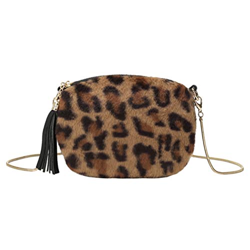 KESYOO Bolsa de Ombro de Pelúcia Feminina Bolsa Embreagem Alça de Corrente de Metal Bolsa de Padrão