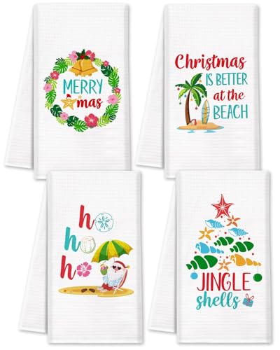Vansolinne Beach Christmas Kitchen Towels Hawaii Aloha Coastal Dish Towels