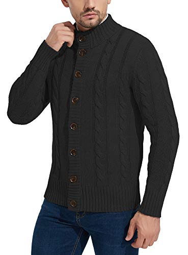 Nitagut Mens Long Sleeve Stand Collar Cardigan Sweaters Button Down Cable Knitted Sweater,Black,Large thumb #3
