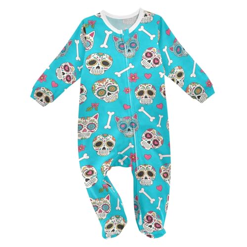 Emelivor Halloween Cat Skulls Blue Baby One-Piece Newborn Pajamas Cotton Sleepwear Outfits for Boys Girls Kids