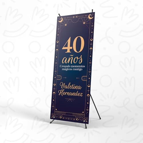 Cartel Personalizado de 70x180cm con Xbanner y Pancarta con 10 Colores a Elegir - Photocall Cumpleaños con Textos Modificables, Ideal para Aniversario, Fiesta o Eventos - Bandera de Lona (Azul)