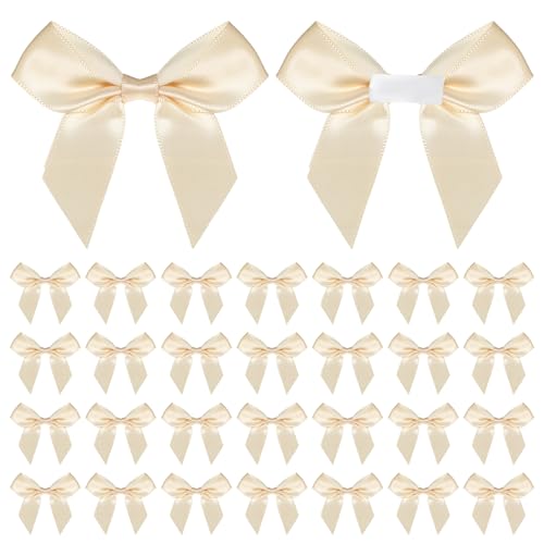 30PCS Mini Satin Ribbon Bows 2 inch Champagne Mini Bows for Crafts Self Adhesive Bow for Gift Wrapping Pretied Bow with Double-Sided Tape for Birthday Party Wedding Decor Crafts Gift Bakery Candy Bags