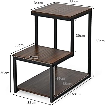 Multigot Display Sofa Table, 3-Tier End Table with Open Storage Compartment, Industrial Accent Furniture for Living Room, Bedroom and Office (Black, Brown)