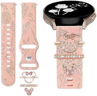 W-RARA Blumen-Gravur-Armband, kompatibel mit Samsung Galaxy Watch 4 & 5, 40 mm, 44 mm, Silikon-Blumenmuster, ausgefallene Armbänder für Watch 5 Pro/Watch 4 Classic/Watch 3 41 mm/Active 2 Damen