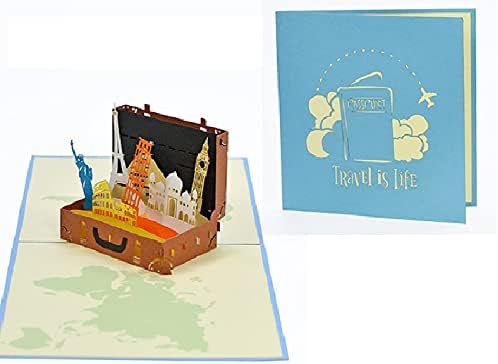 3D Suitcase Birthday Pop up Card for Travel Lover, Travel Voucher for a Long Distance Trip or Cruise for Any Occasion for Friends, Girlfriend, Boyfriend, Husband, Wife, Farewell, H12