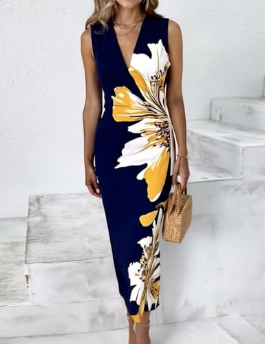 HVT Women's 2025 Summer Halter Neck Floral Print Maxi Dress Wedding Guest Party Sleeveless Bodycon Long Dresses2