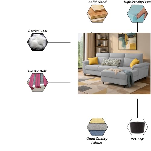 Image of Casaliving Seams RHS 4 Seater L Shape Sofa for Living Room (Grey Fabric) Premium Fabric Sofa