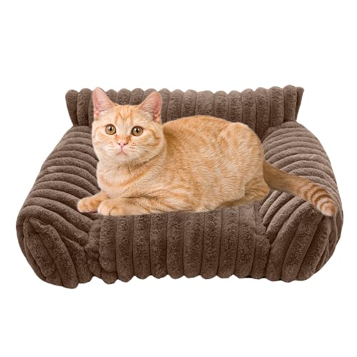 Sofá cama para gatos, sofá de felpa para mascotas, tumbona a prueba de mordeduras para gatos y perros, muebles de cojín suave y lavable, diseño acogedor de borde elevado para patio, dormitorio, viajes