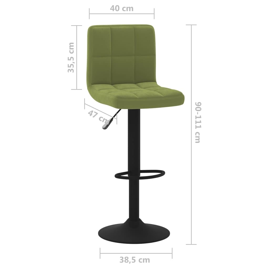 Taburete de bar de terciopelo verde claro, moderno taburete regulable en altura con reposapiés y resorte de gas, silla de bar giratoria 360 grados para cocina, comedor y bar, 40 x 47 x (90-111