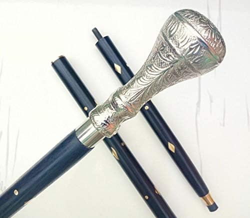 Bastón con incrustaciones de bastón de lujo, hermoso latón plateado, pomo, mango de cabeza, bastón para hombres y mujeres, regalo