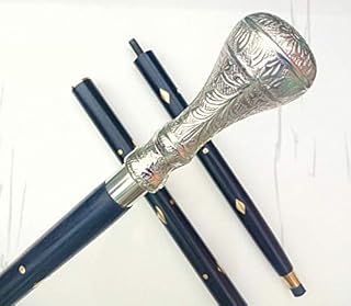 New Walking Stick Cane Inlay Deluxe Beautiful Brass Silver Knob Head Handle Walking Stick for Men and Women Gift