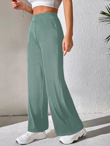 Image of Prenuem Women's High Waist Flared Korean Trousers, Trendy Casual Wear for Daily & Travel Use (Available in Plus Size)