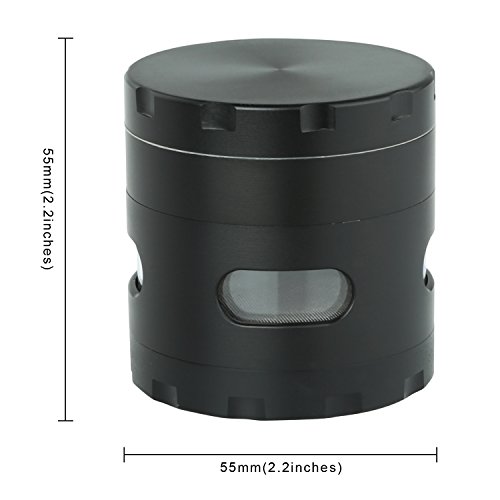 DCOU Premium Herb Grinder 2.2 Inches 4 Piece with Pollen Catcher Durable Zinc Alloy Grinder Spice Grinder (Black)