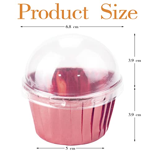Gothabach 100 Sets 3.5Oz Cupcake Liners With Dome Lids,Foil Baking Cups,Disposable Muffin Tin Cupcake Wrappers (Rose Gold) #TOP1