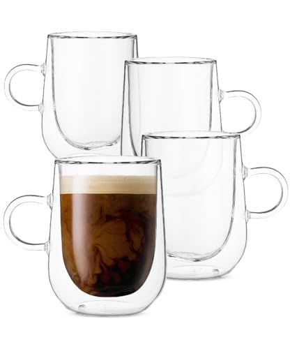 BTaT- Double Walled Espresso Cups, 5 oz, Set of 4, Clear Coffee Mugs, Double Wall Insulated Espresso Cups, Small Coffee Mugs for Tea, Lattes, Macchiatos, Hot & Cold Beverages