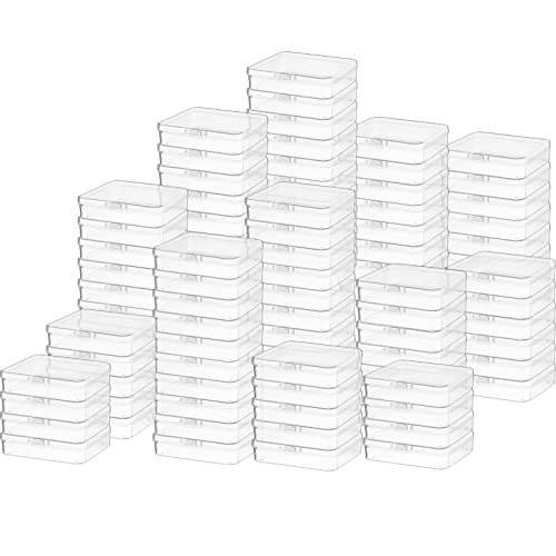 SATINIOR 100 Pcs Clear Plastic Beads Storage Containers Box Small Clear Boxes with Hinged Lid Plastic Case Mini Square Arts Crafts Storage Organizers for Small Items(4.45 x 3.3 x 1.14 Inch)