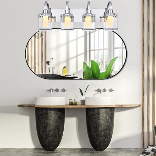 Image of TODOLUZ LED Modern Matte Black Bathroom Vanity Lights Over Mirror 6 Lights Up and Down Chrome Bathroom Vanity Light