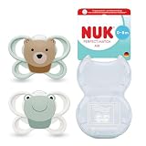 NUK Perfect Match Air Chupete para bebé | 0-6 meses | Chupetes ortodónticos que facilitan la ventilación y evitan la irritación | 95% de aceptación por parte de los bebés** | Oso/Rana | 2 unidades