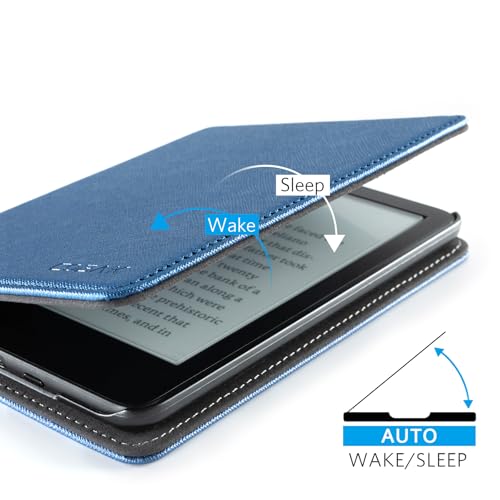 Image of CoBak Case for 6 inch E-Reader - PU Leather Smart Cover with Auto Sleep /Wake & Hand Strap, not Compatible with Kobo Clara, Dark Blue
