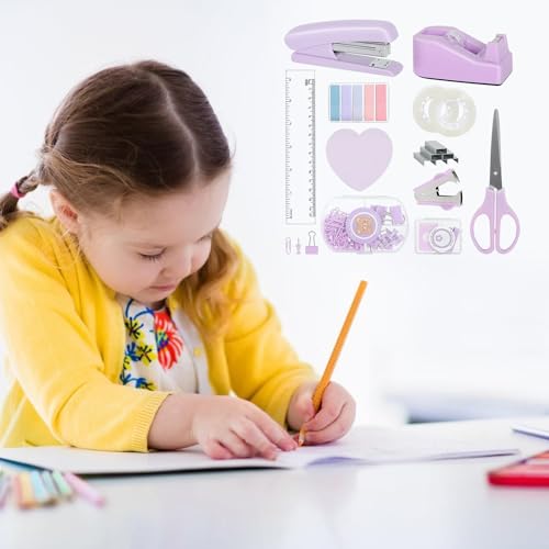 Kit de papeterie scolaire avec agrafeuse ciseaux et notes adhésives pour élèves - 4
