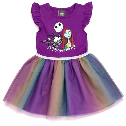 Disney Nightmare Before Christmas Jack Skellington Sally Toddler Girls Tulle Dress Purple/Teal/Gold Ombre 3T